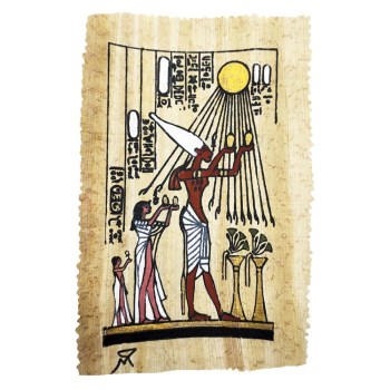 papiro egipcio de Akenatón con su familia 10x15 cm -8
